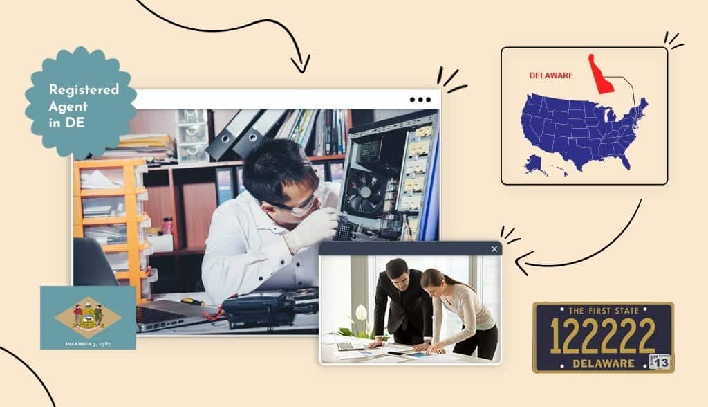 man fixing a computer registered agent in DE Delaware states map