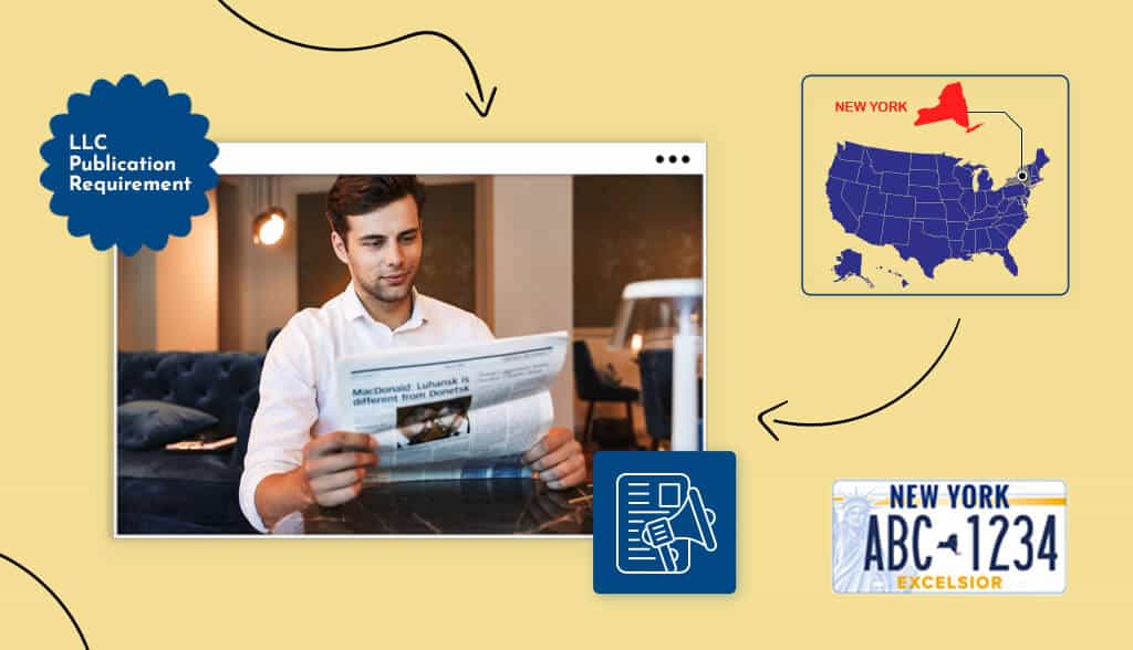 man holding a newspaper reading publications section llc states map New York LLC