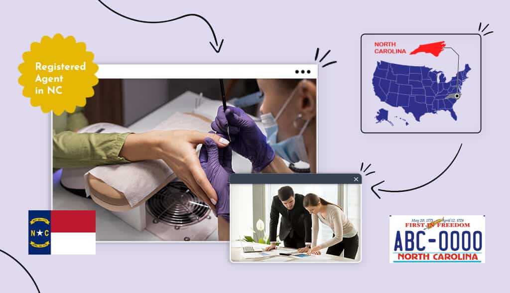 North Carolina businesses surrounded by NC icons and registered agent in NC text