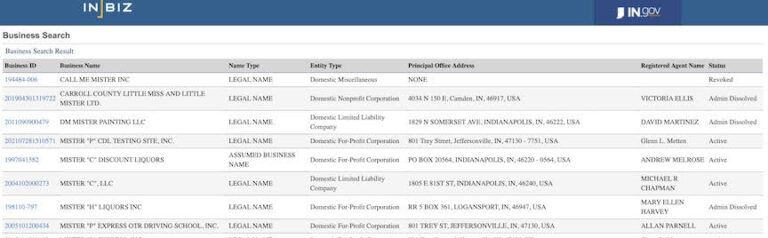 Conducting a Business Name Search in Indian - search results