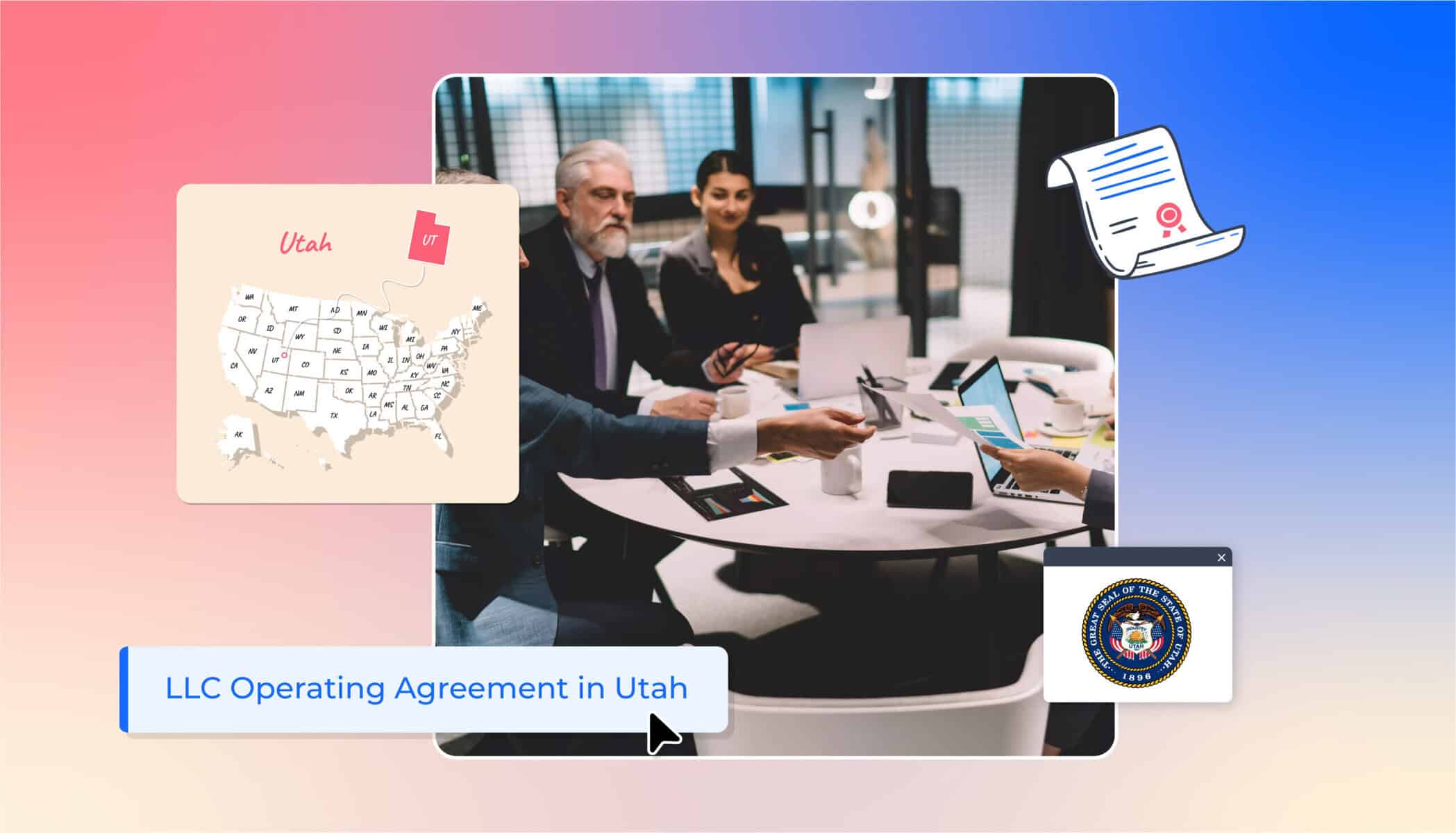 people in a business meeting states map LLC operating agreement in Utah