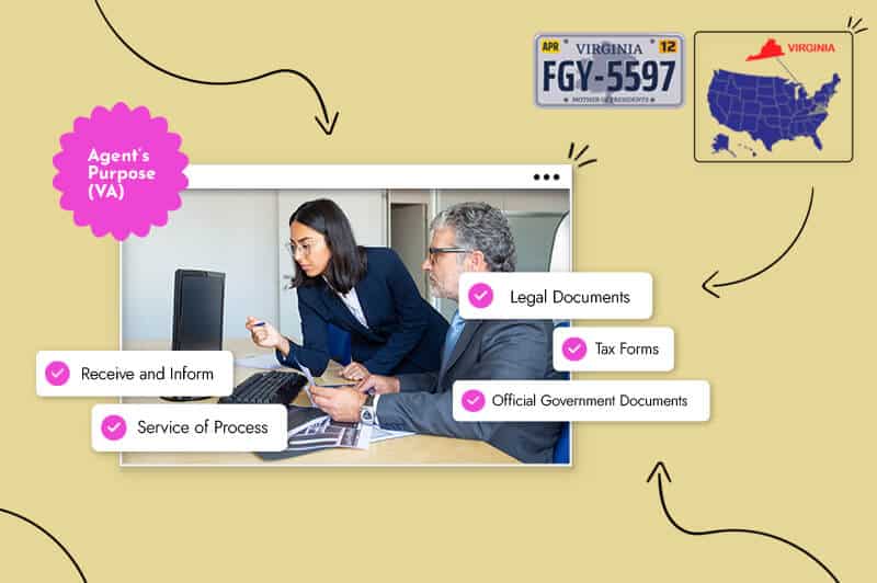 Man and woman on computer, Virginia registered agent's purpose