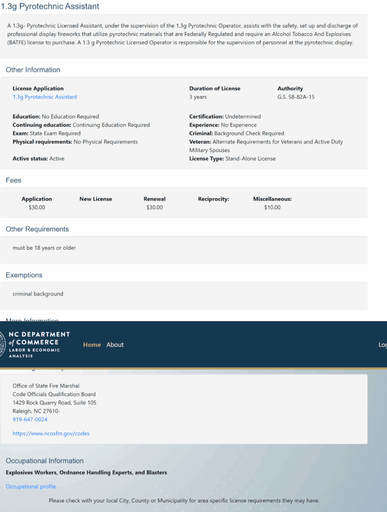 Type of industry license in North Carolina