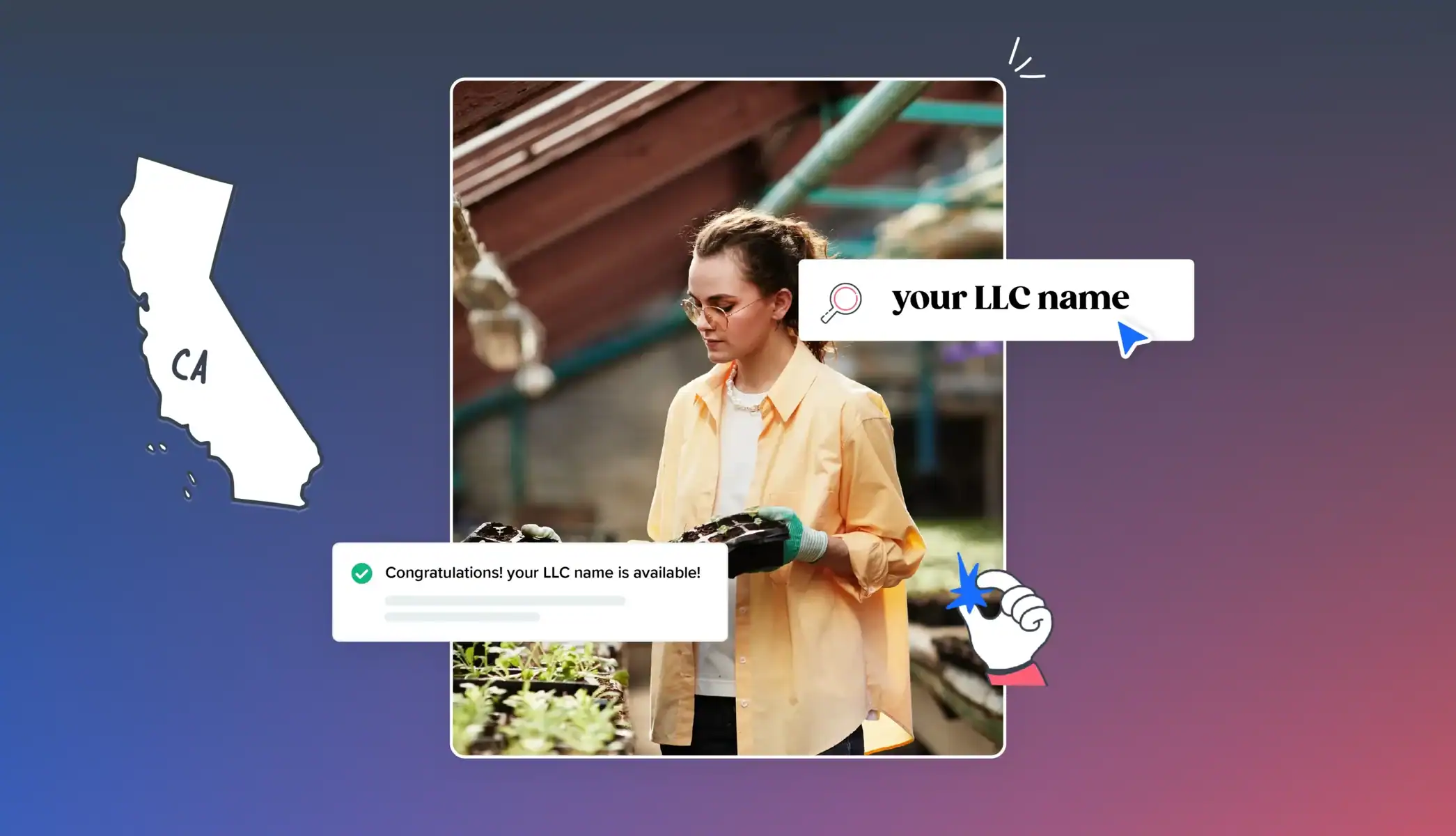 woman working with plants yellow shirt your LLC is available California state map