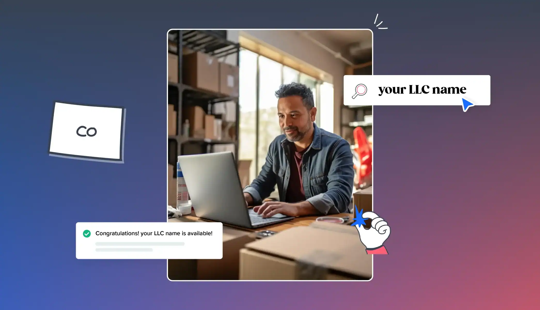 Man from Colorado doing a business entity search on his laptop
