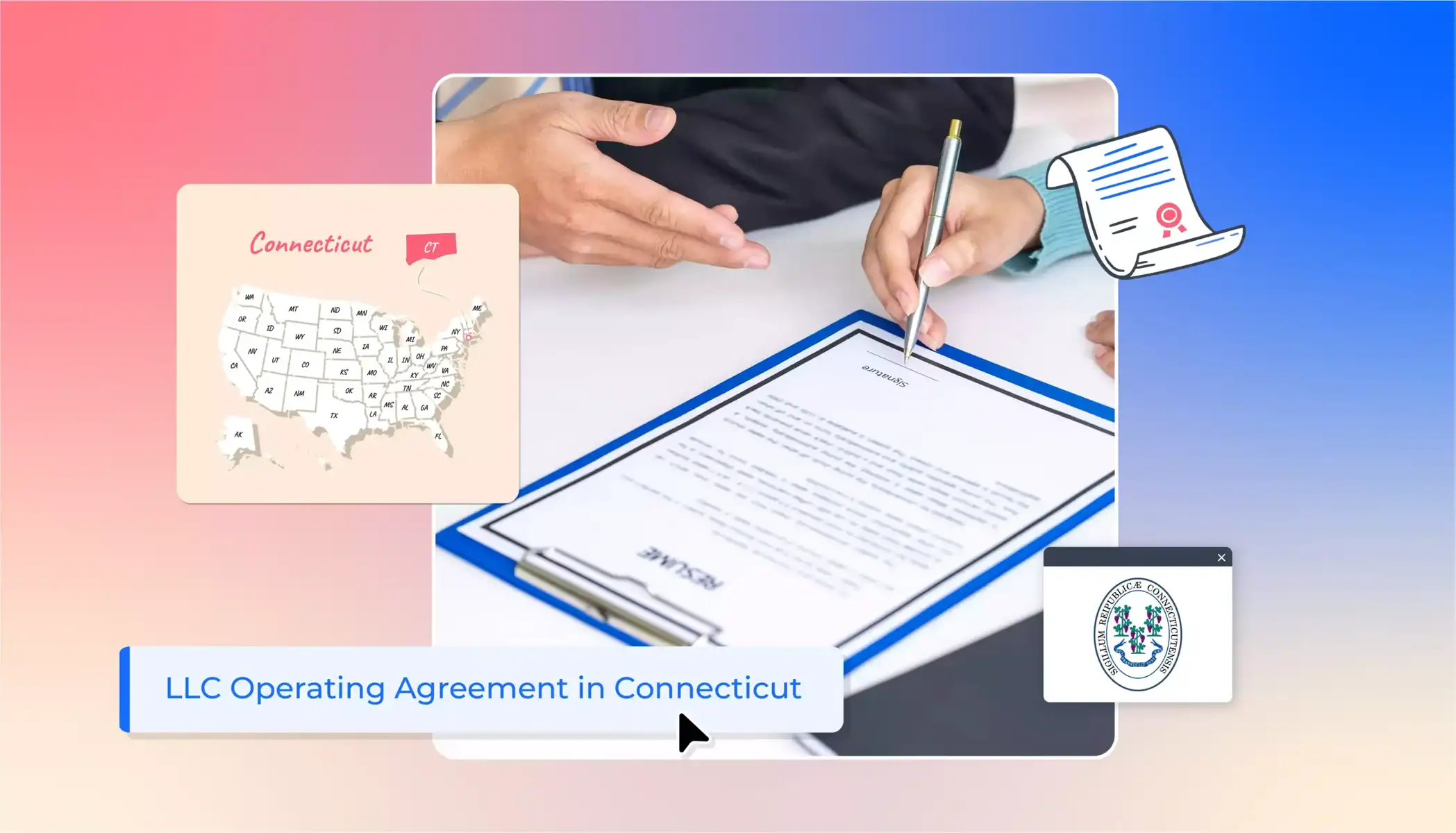 signing a contract states map LLC operating agreement in Connecticut