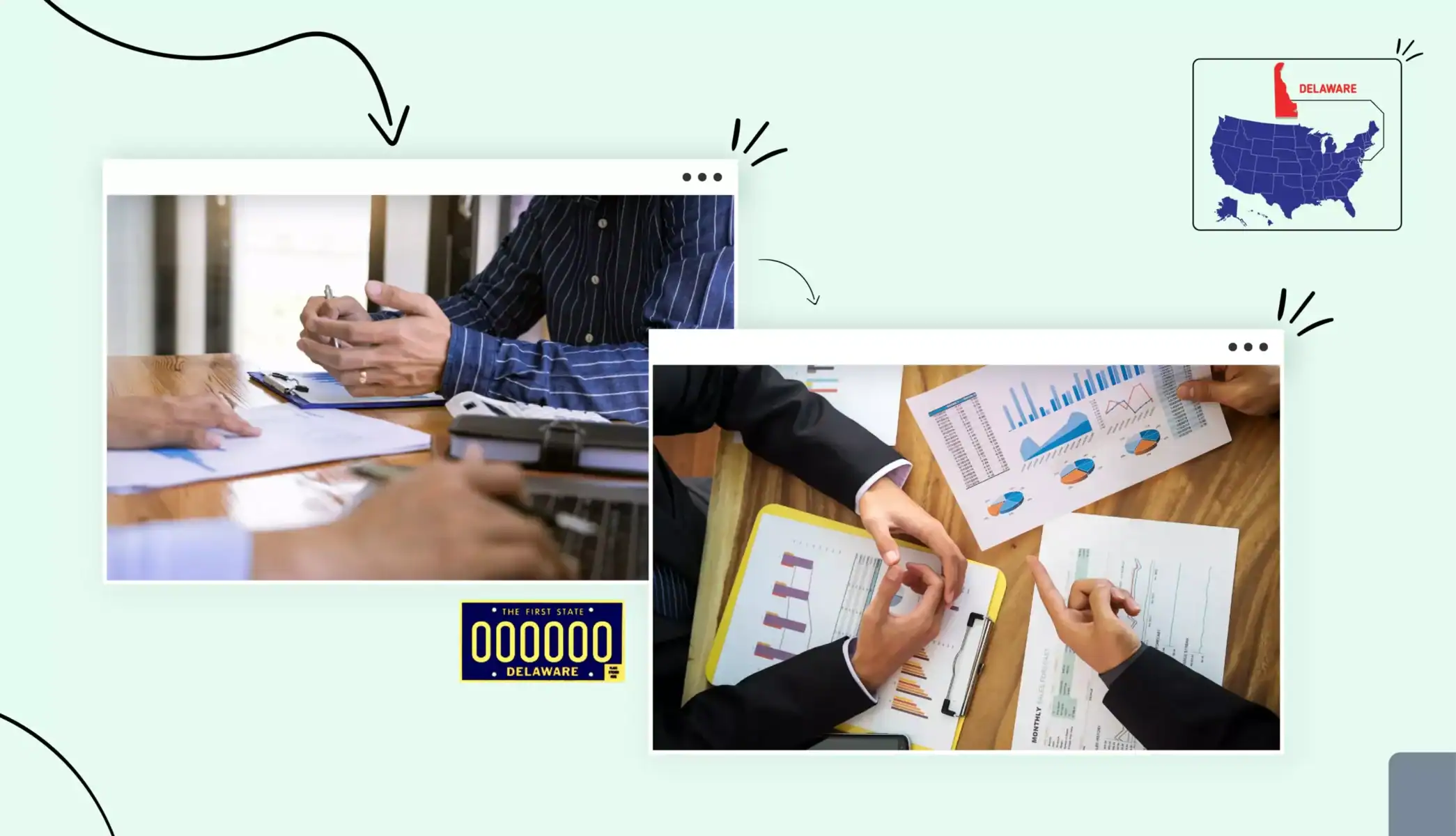 documents detailing costs hands and calculating charts states map Delaware