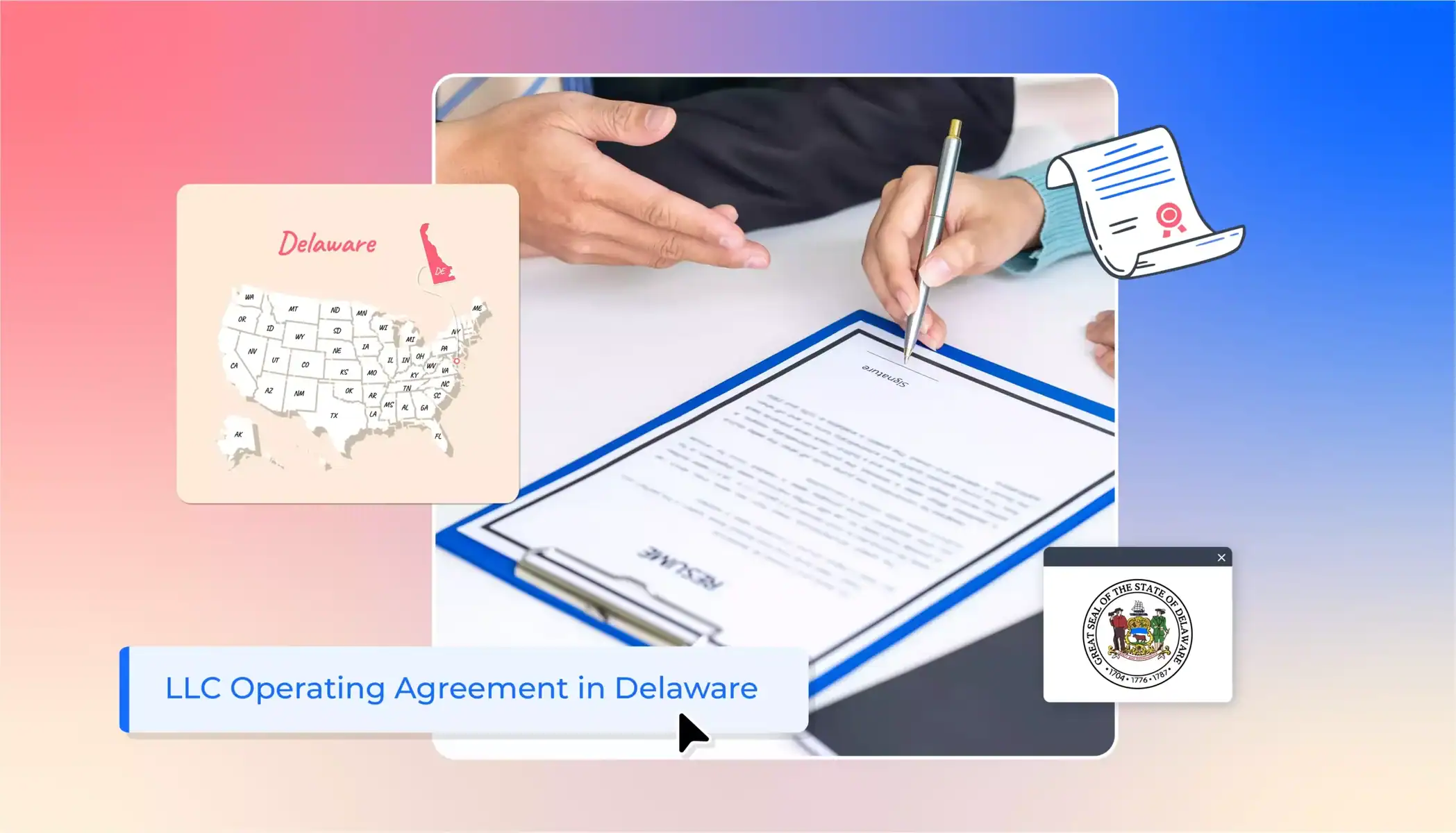 Delaware LLC operating agreement states map Delaware map