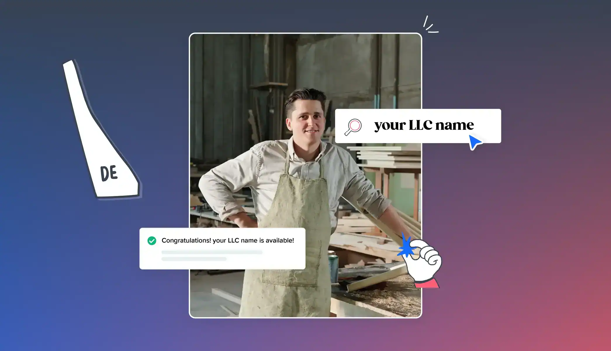 Business doing a business search owner naming his LLC in Delaware with state map