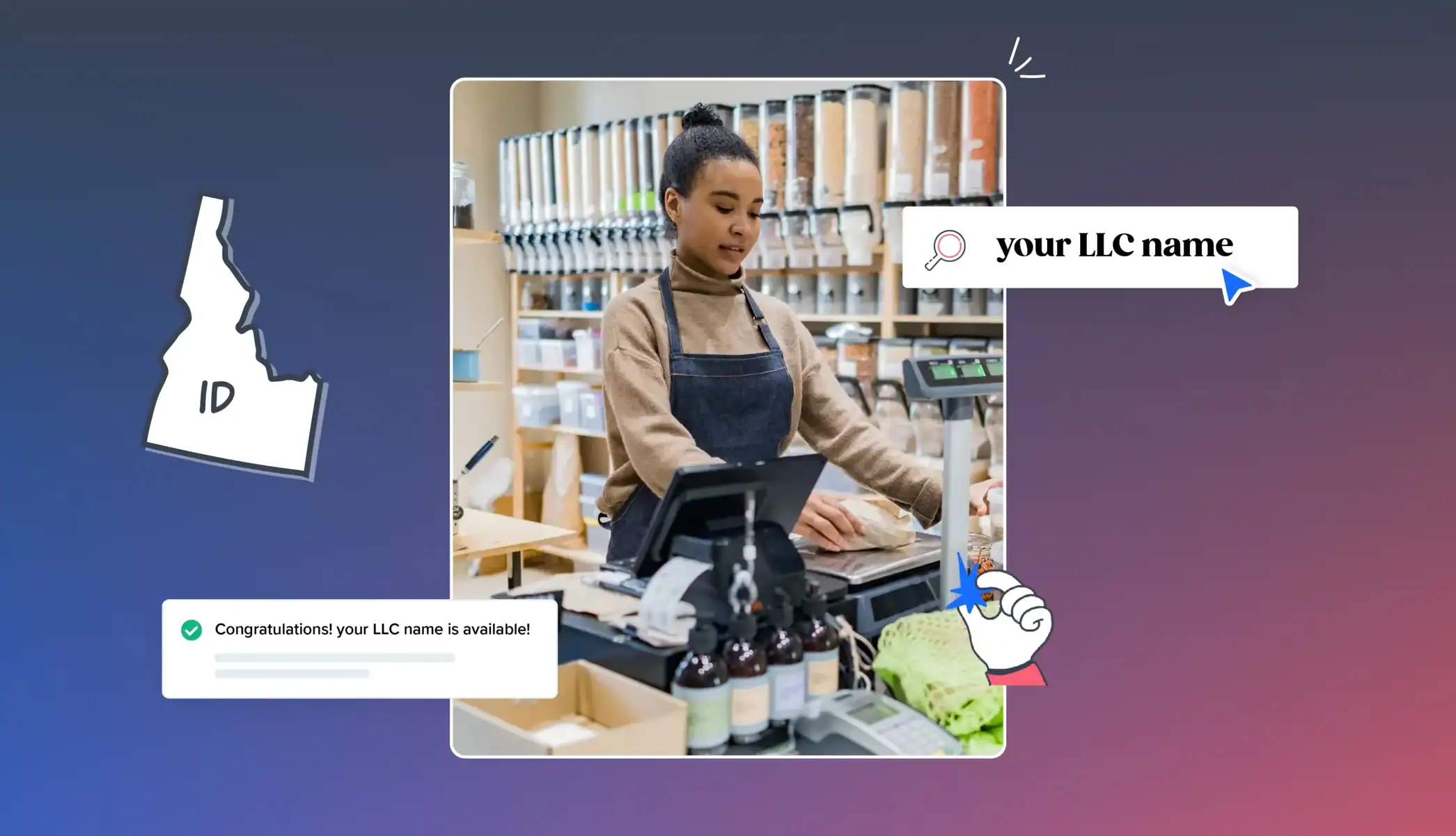 Woman in a spice store business cashier Idaho map your LLC name is available