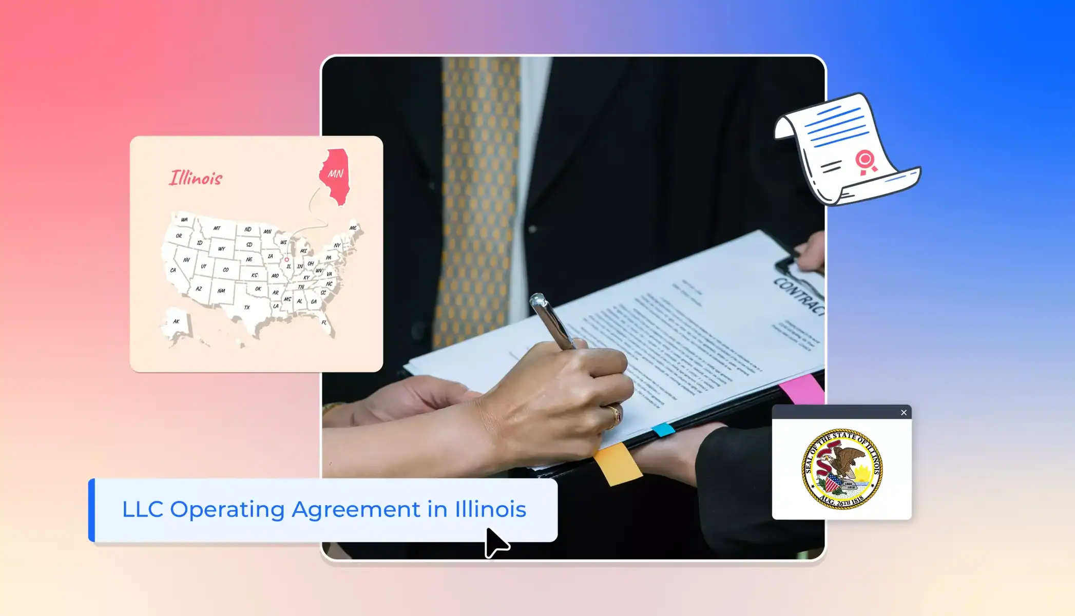 Illinois LLC operating agreement signing a contract states map