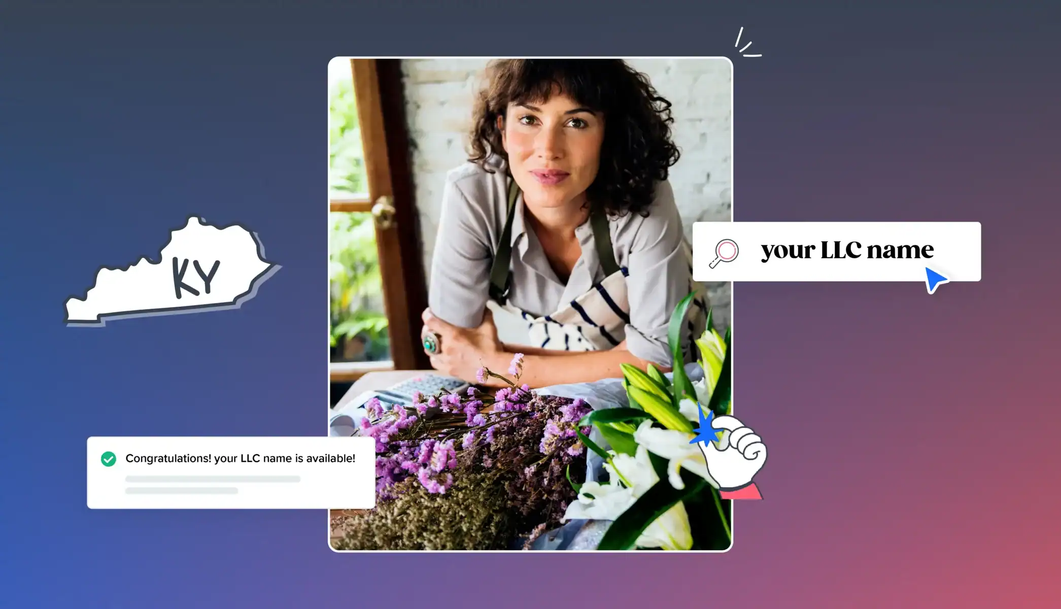 Kentucky entitiy search woman flower shop your LLC name is available Kentucky map