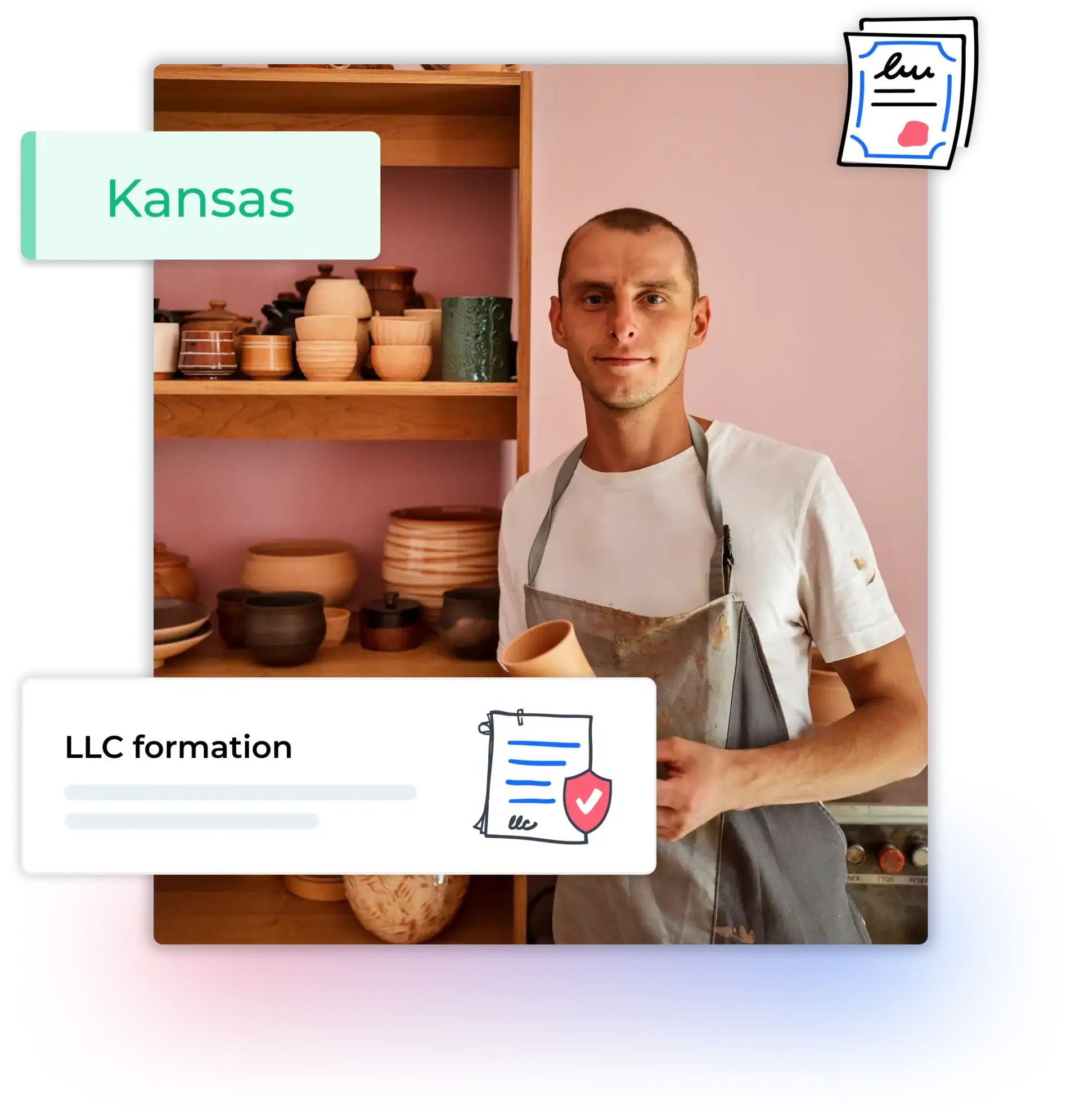 Kansas LLC formation a man in his ceramics store