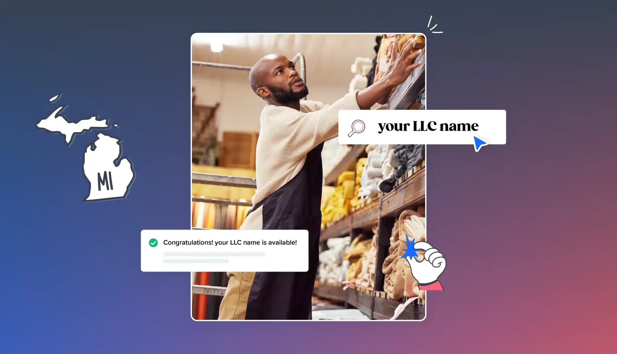 Michigan business owner fabric store Michigan map your LLC name is available