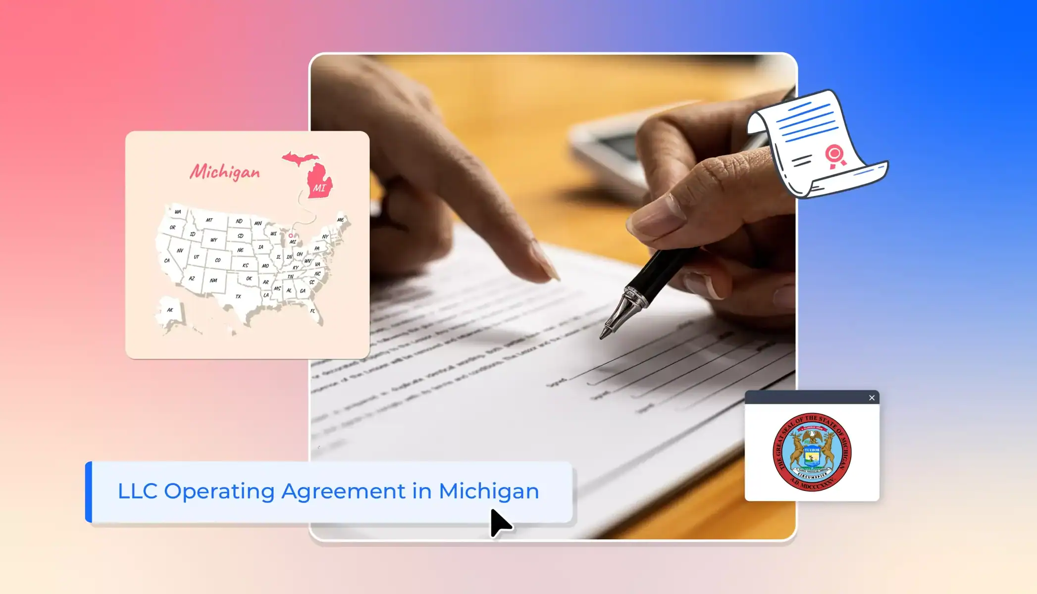 pen signing an operating agreement Michigan states map LLC