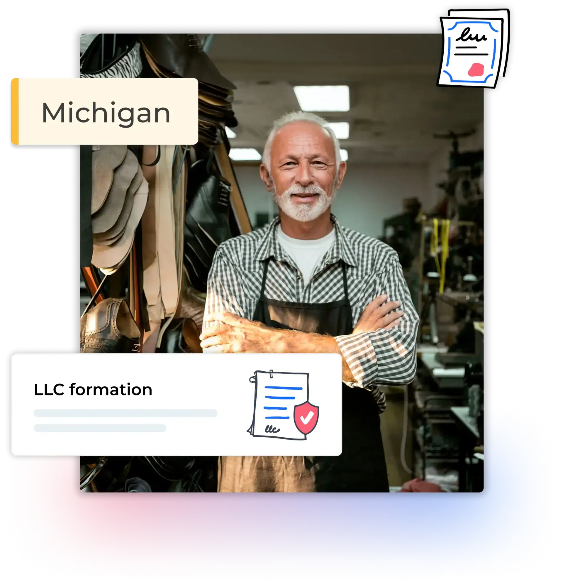 Michigan LLC formation man in his shoe sotre