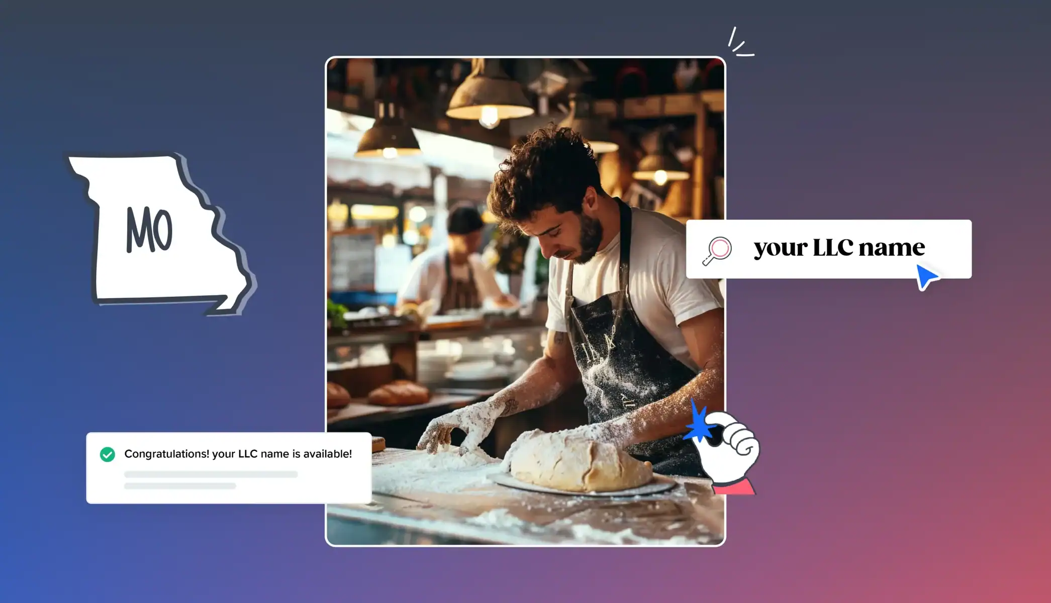 Baker at his store Missouri map your LLC name is available