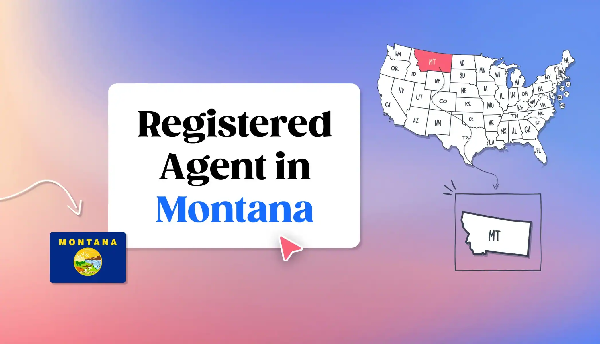 Registerd Agent in Montana text with Montana map and icons