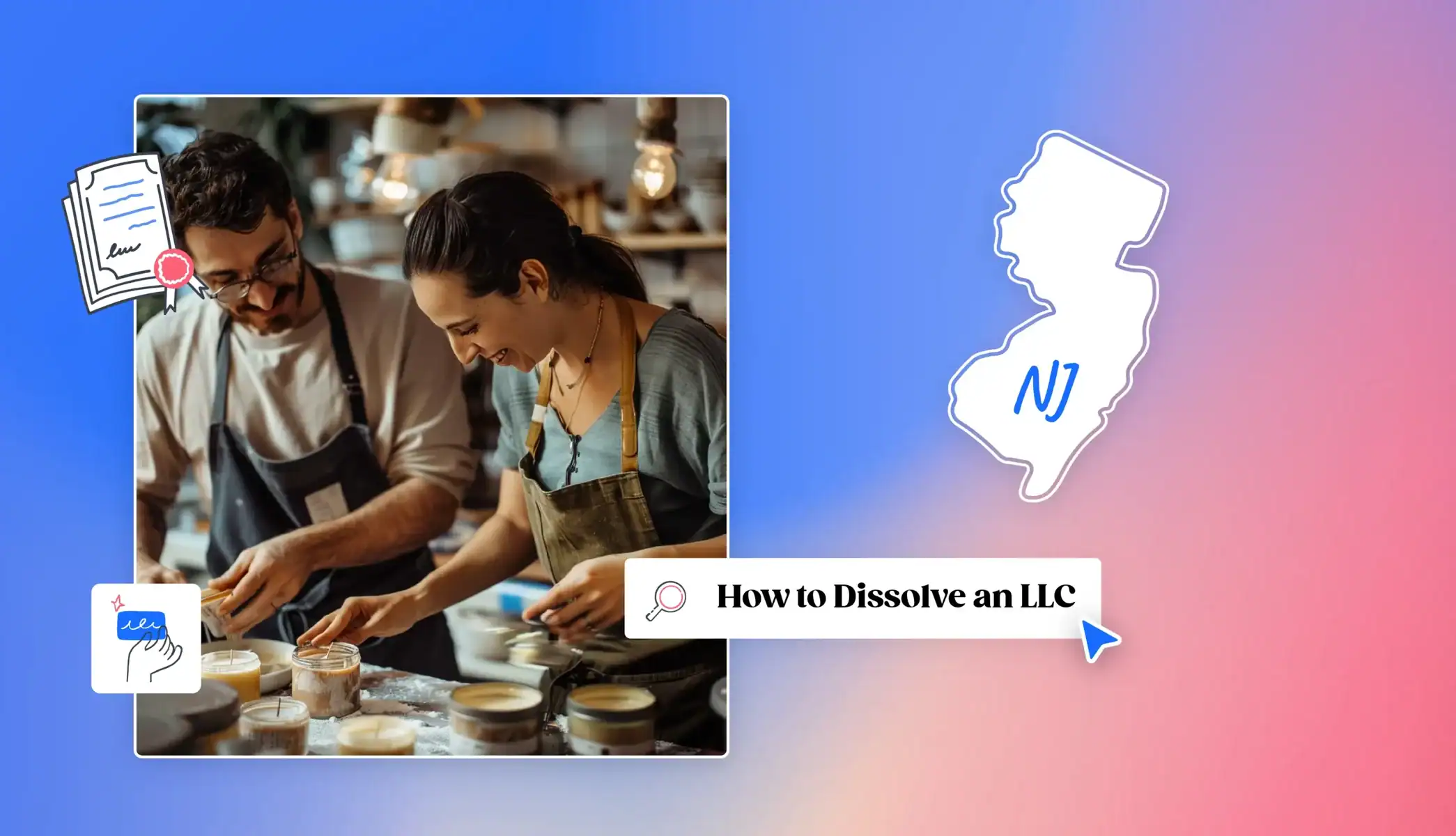 New Jersey map man and woman in a candle making business how to dissolve an llc