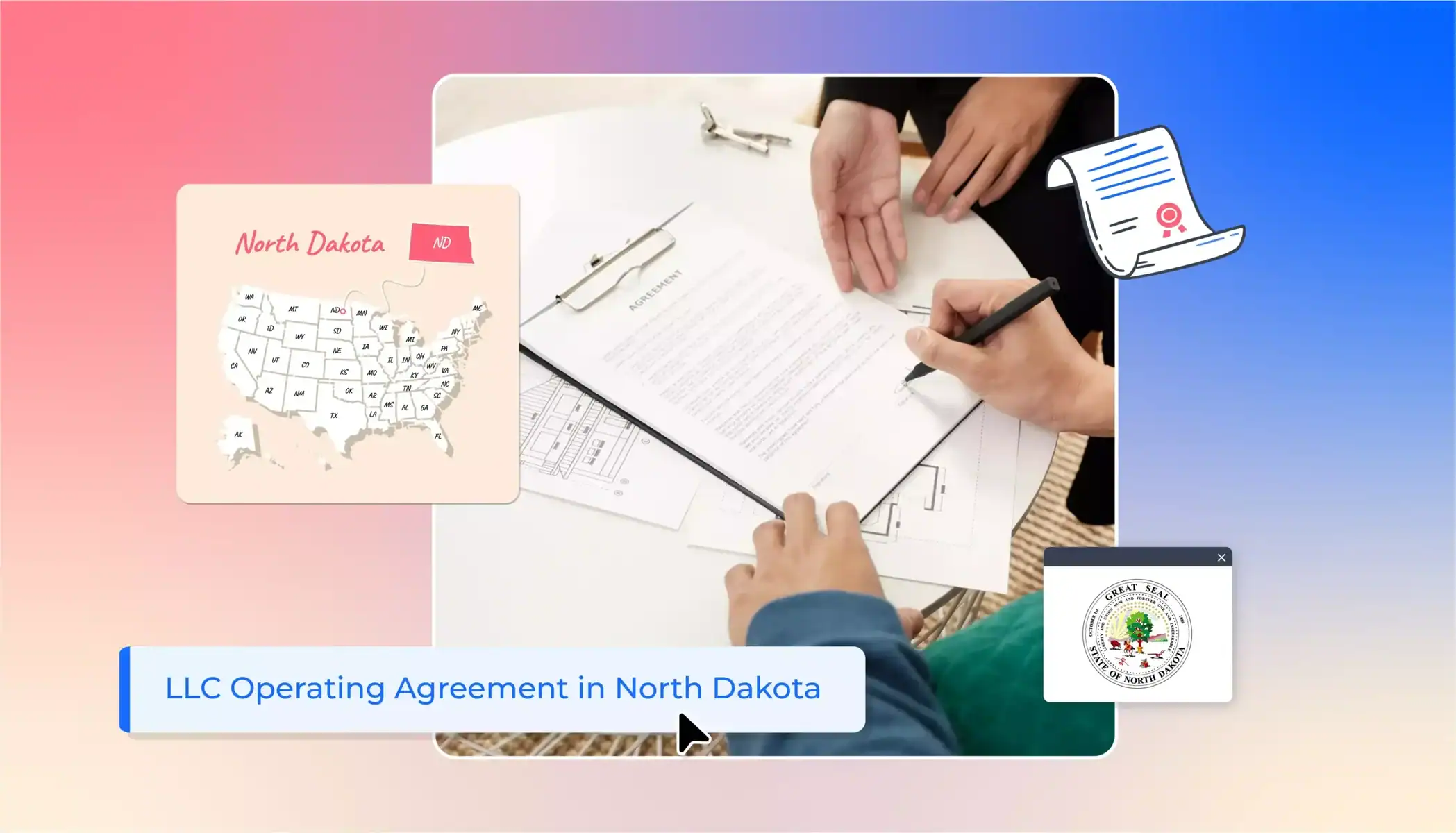 LLC operating agreement in North Dakota North Dakota state map