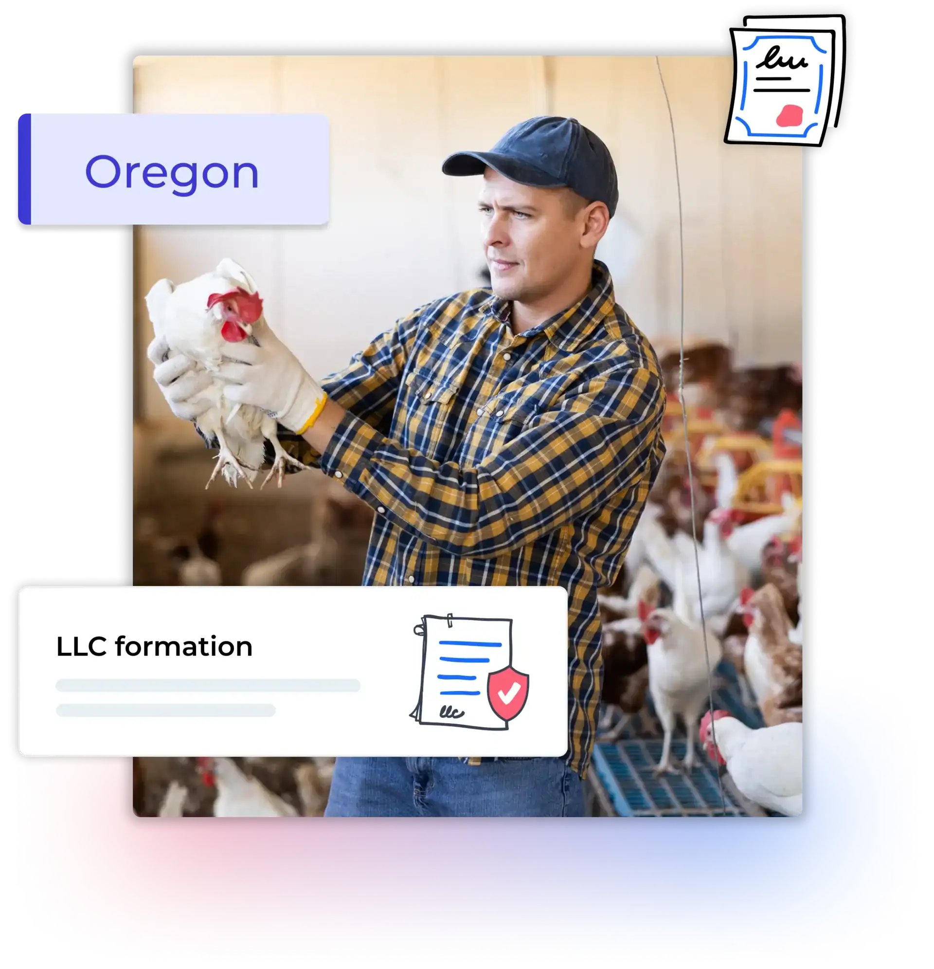 Oregon LLC formation man holding a chicken