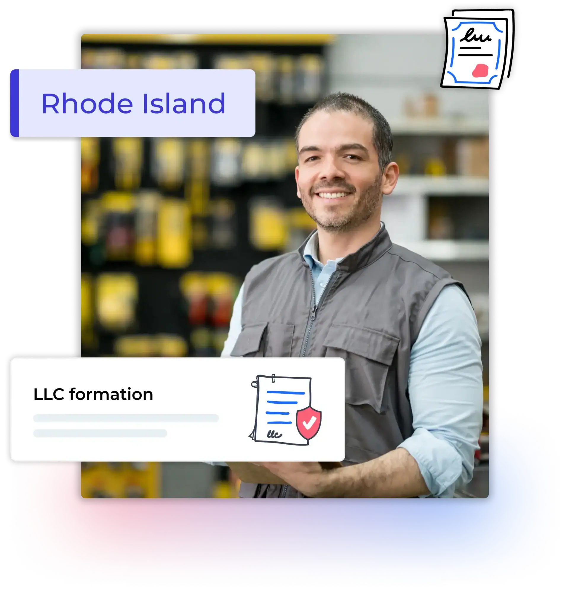 Rhode Island LLC formation man at his store