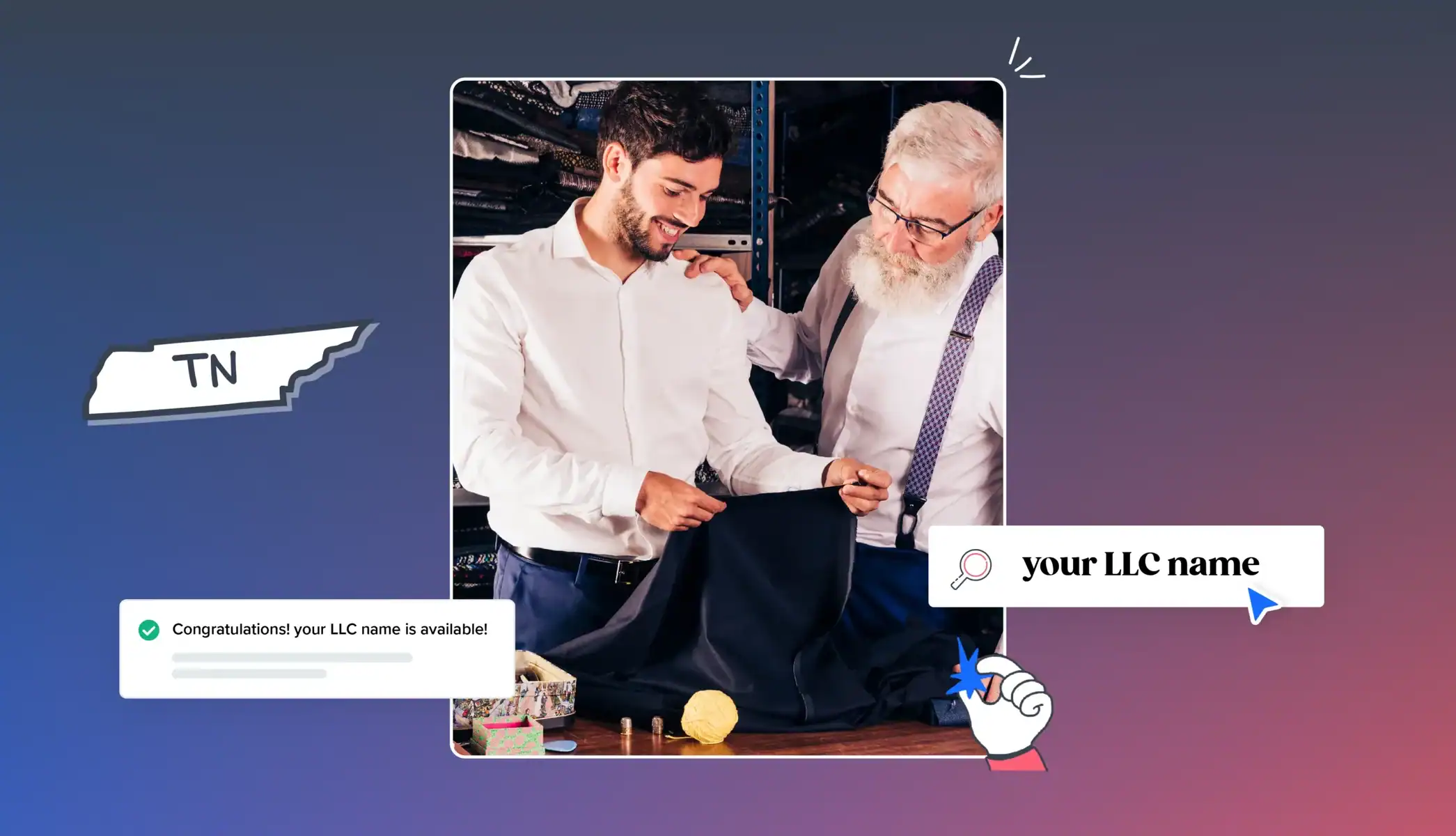 two men wearing suits Tenessee map your llc name is available