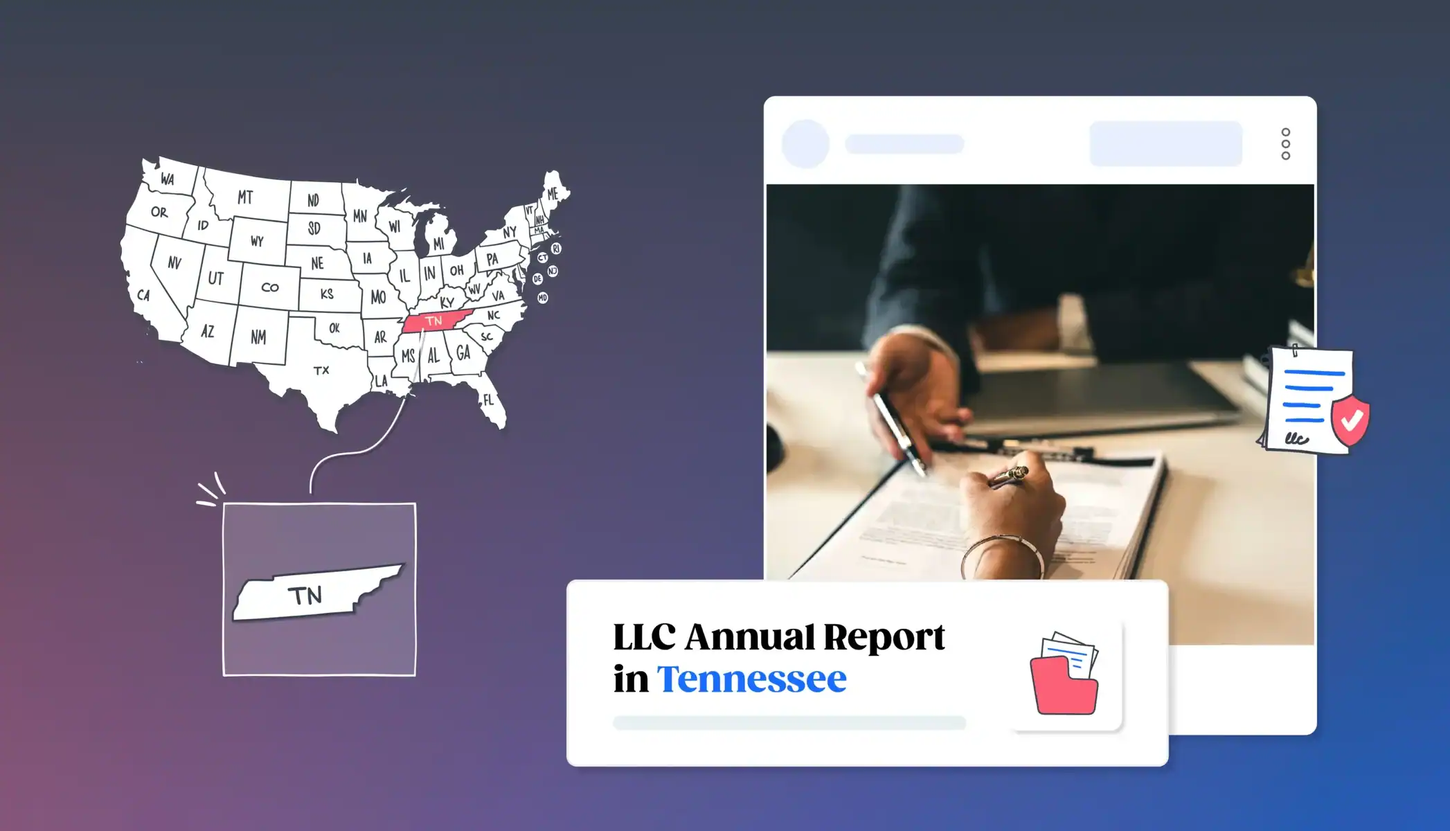 Tennessee LLC annual report hand with a pen filing the form