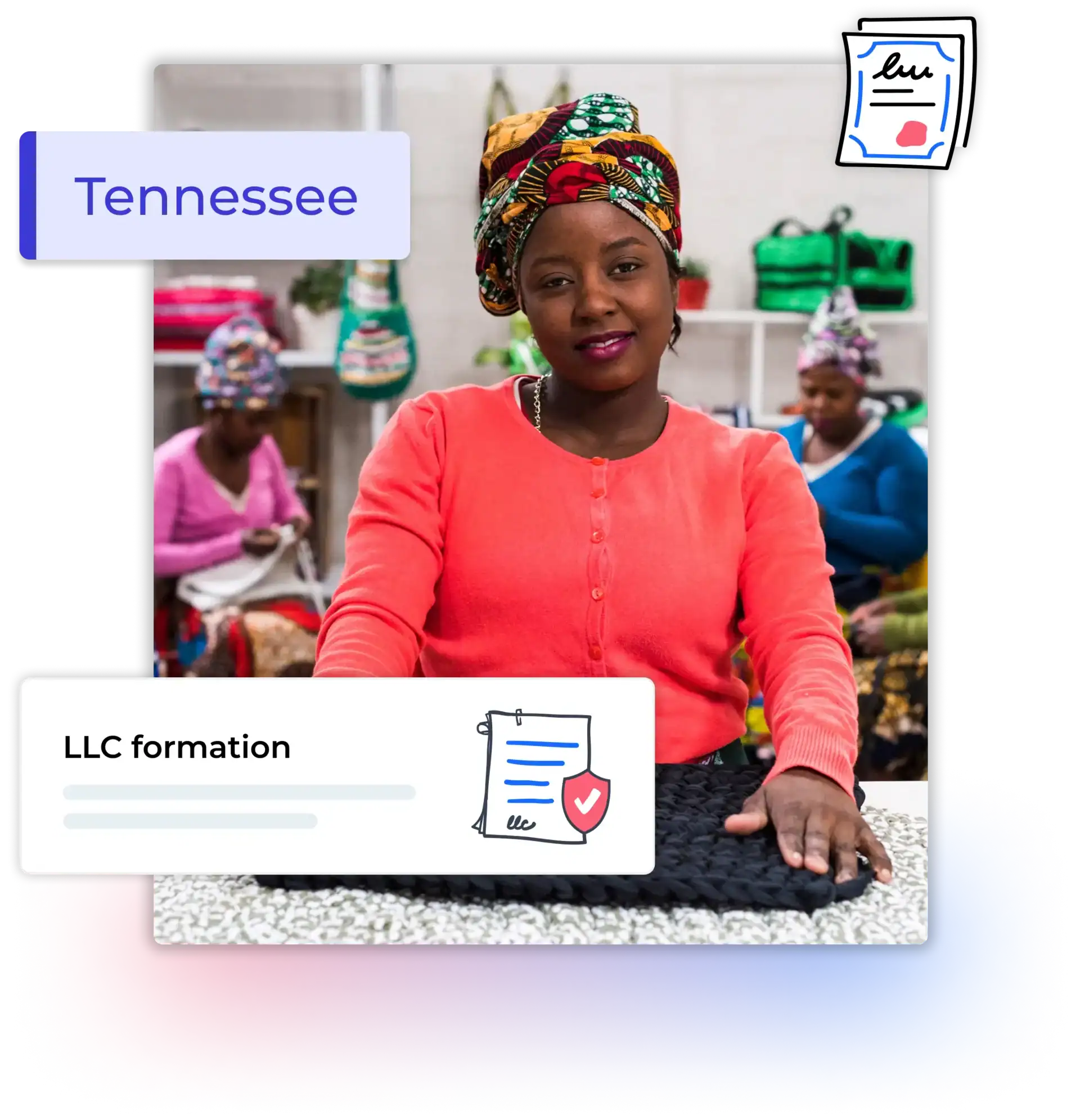 Tennessee LLC formation woman with a head cover at a clothing workshop