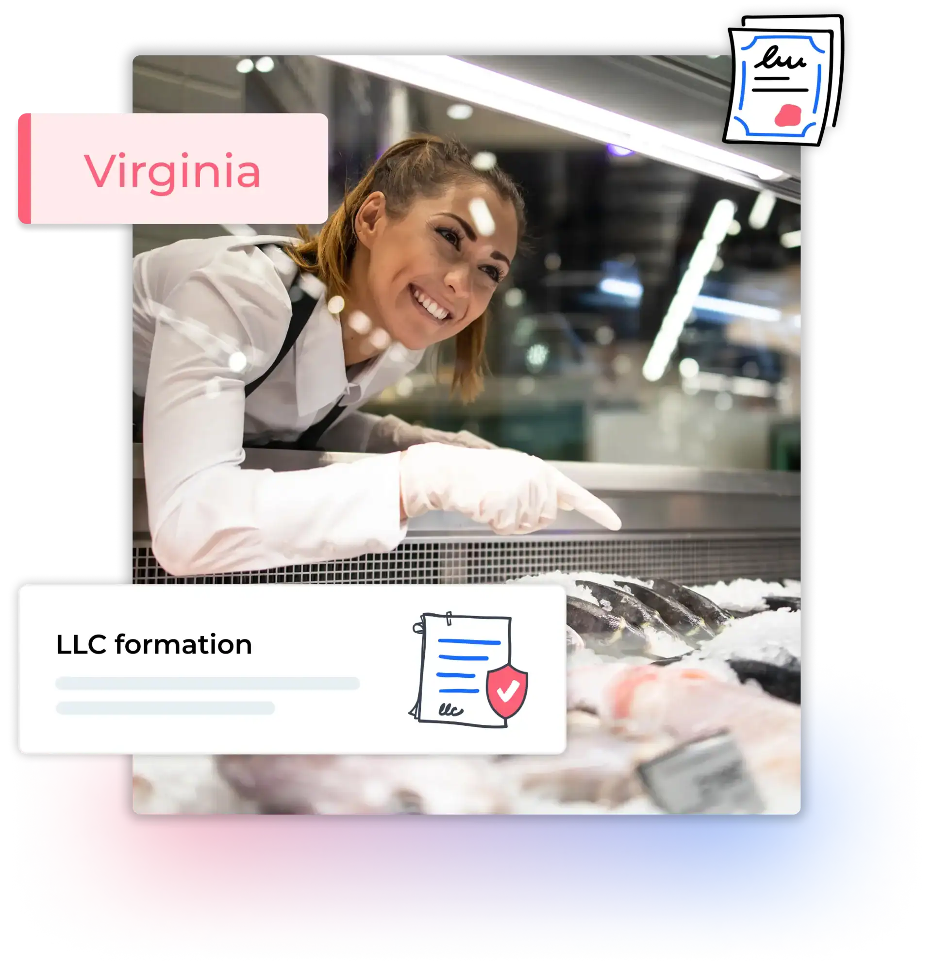 Virginia LLC formation woman at a fresh fish store