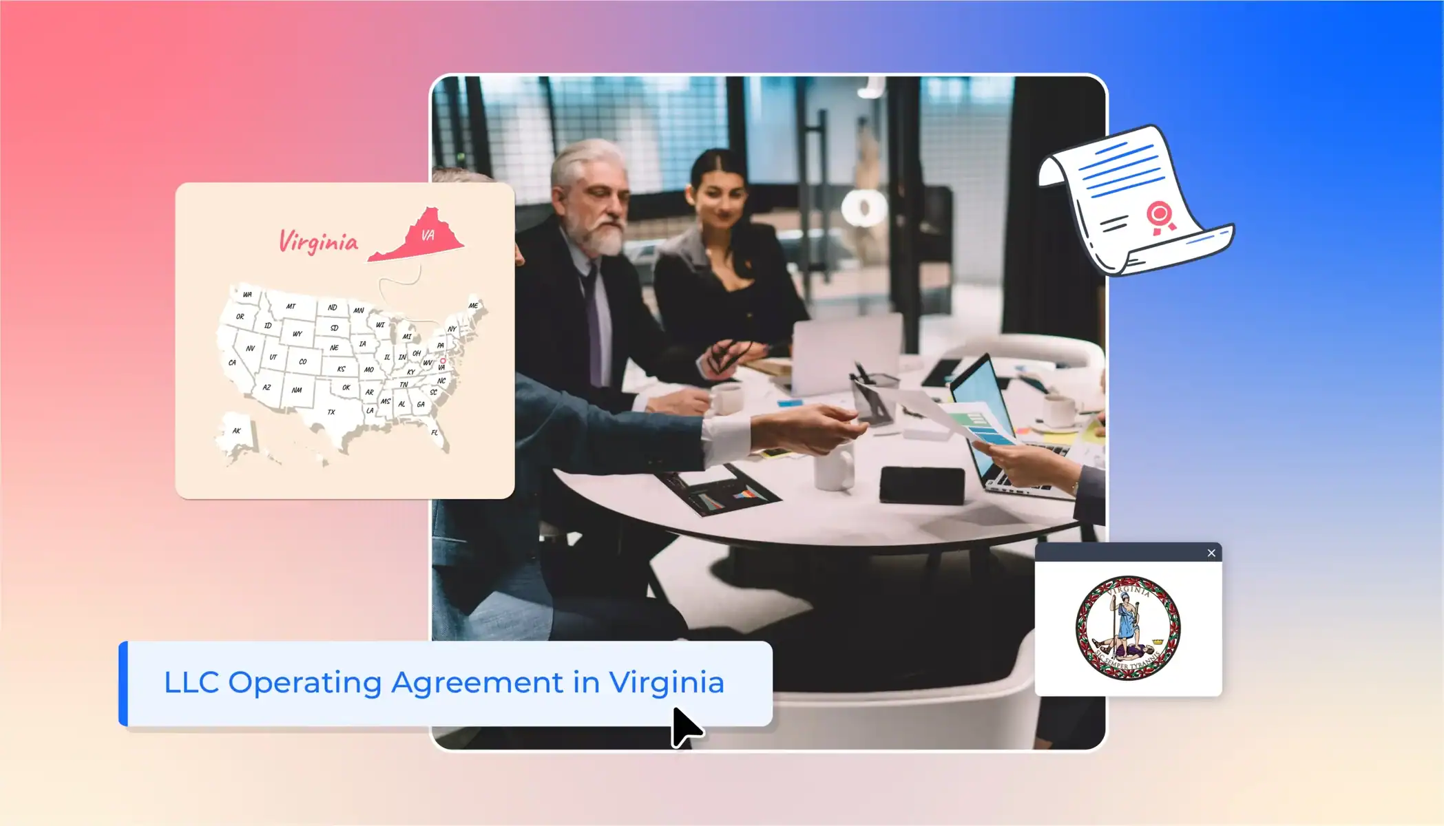 Business man in his office signing a Virginia operating agreement