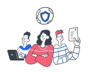 What is a LLC featured icon with three people filing a Limited Liability company online and being protected from liabilities.