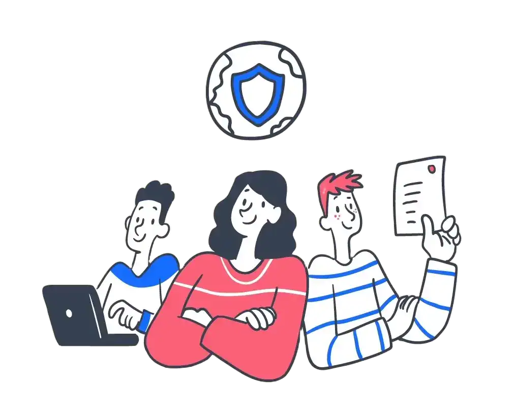 What is a LLC featured icon with three people filing a Limited Liability company online and being protected from liabilities.