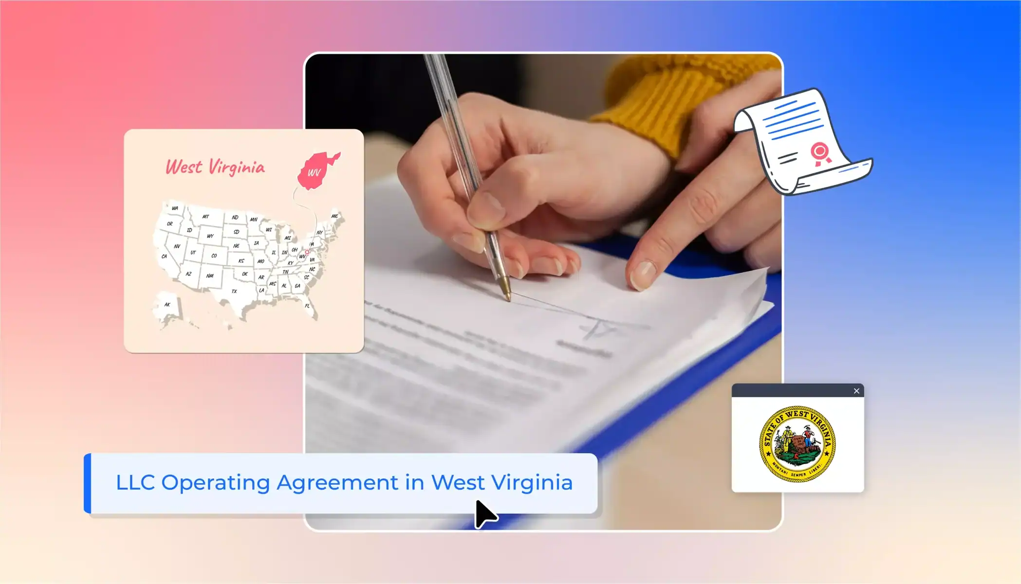 signing a contract states map West Virginia map LLC operating agreement in West Virginia