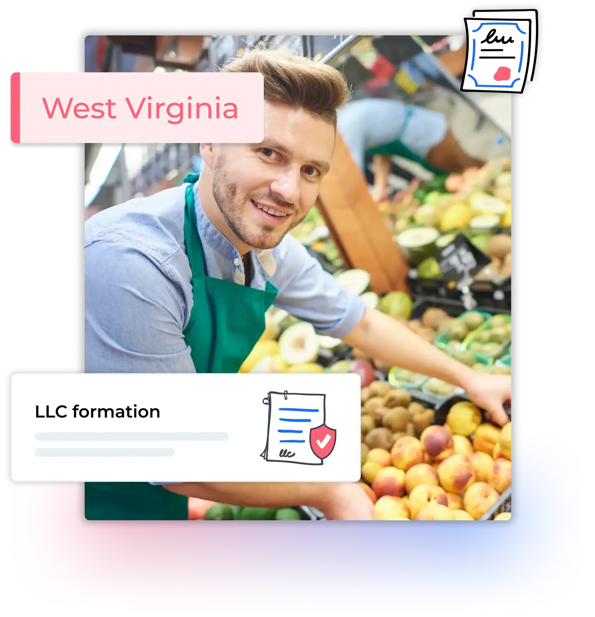 West Virginia LLC formation man working in the super market organizing fruit