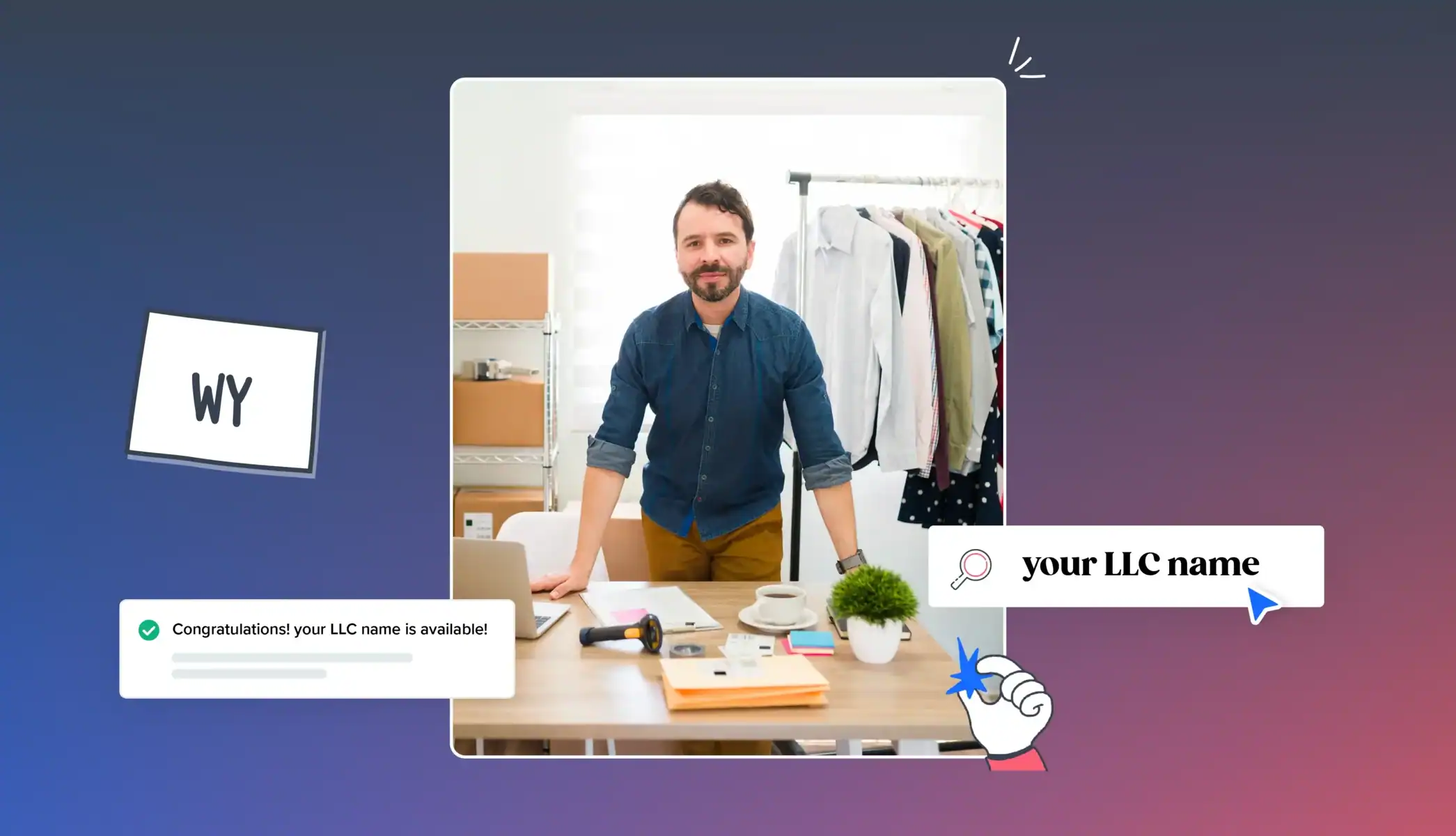 Business owner in his office looking for a business name